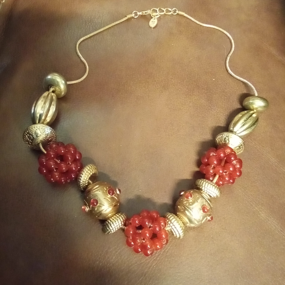 Zara Gold and Red Statement Necklace